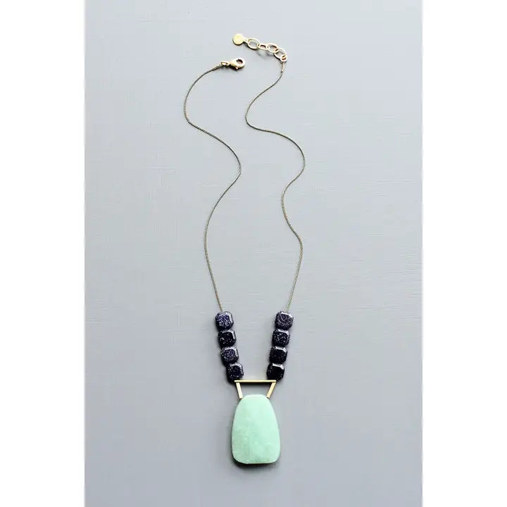 Blue Goldstone and Jade Pendant Necklace