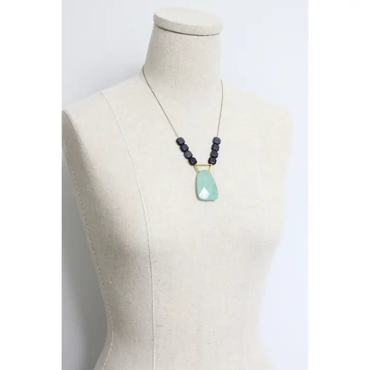 Blue Goldstone and Jade Pendant Necklace