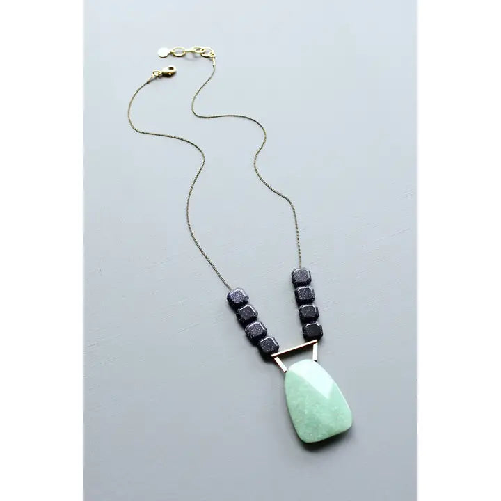 Blue Goldstone and Jade Pendant Necklace