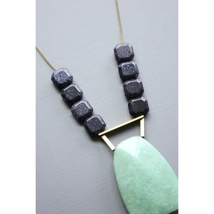 Blue Goldstone and Jade Pendant Necklace