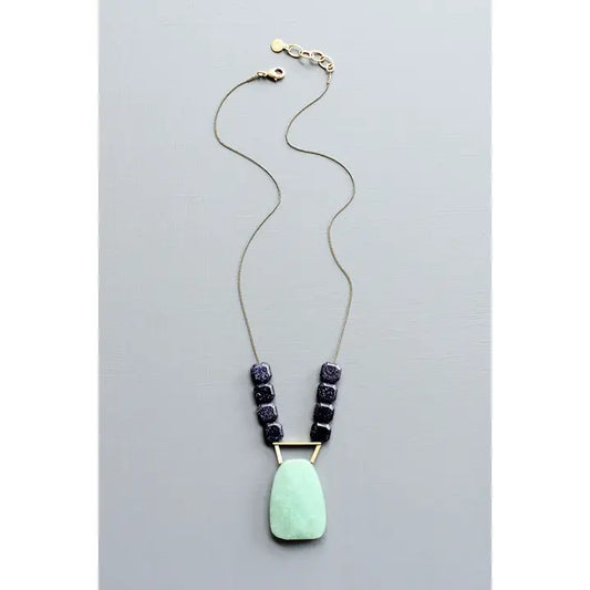 Blue Goldstone and Jade Pendant Necklace